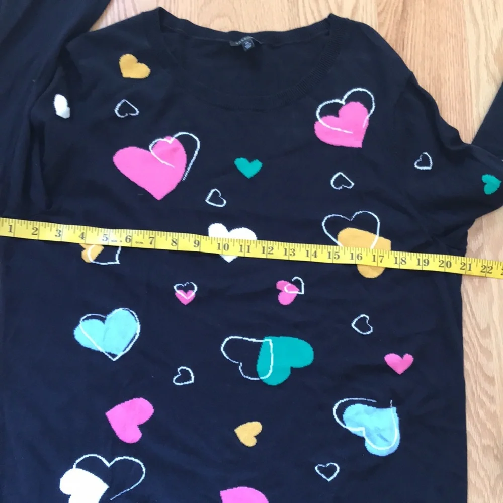 Talbots XL navy Colorful Heart Pattern cotton blend Sweater. - Picture 7 of 8